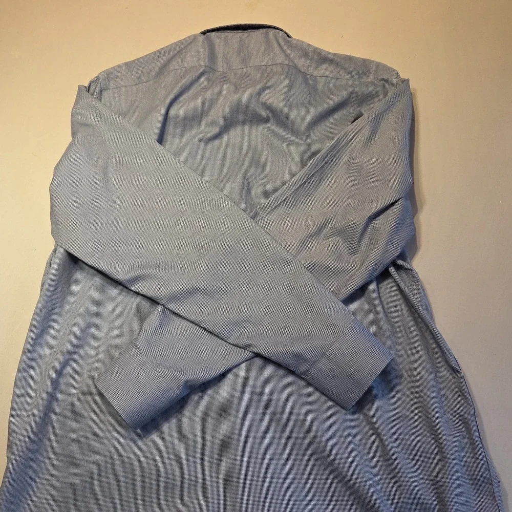 Banana Republic Slim Fit Dress Shirt XL 17-17.5 Blue Micro Check Non Iron Cotton